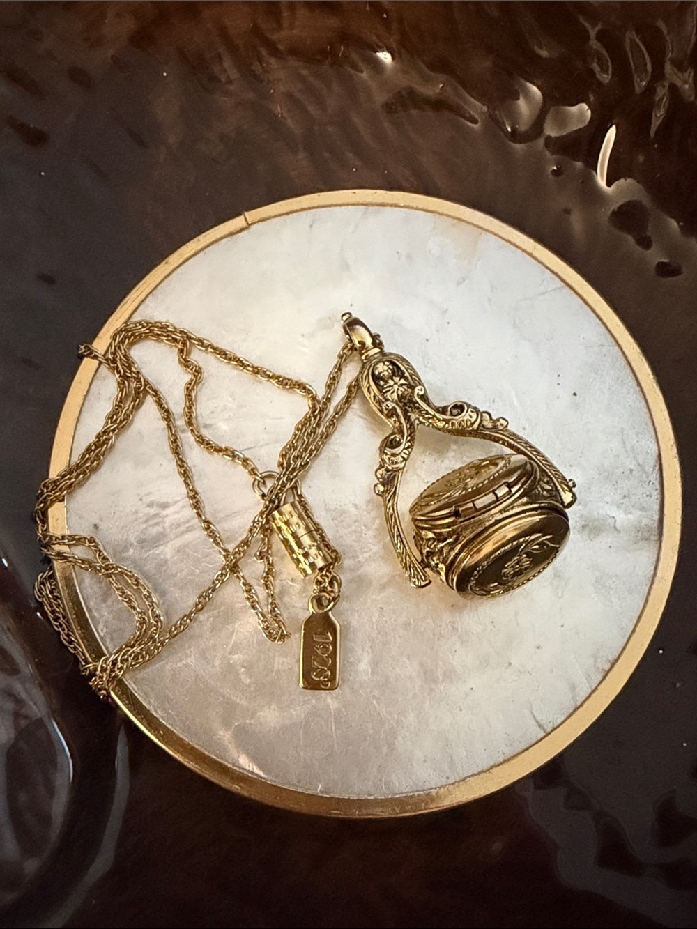 Vintage, Unique, rotating three-sided "spinner pedant necklace